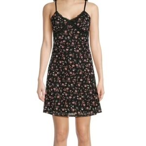 NWOT No Boundaries Black and Pink Floral Mesh Mini Dress Junior -L, Women-M